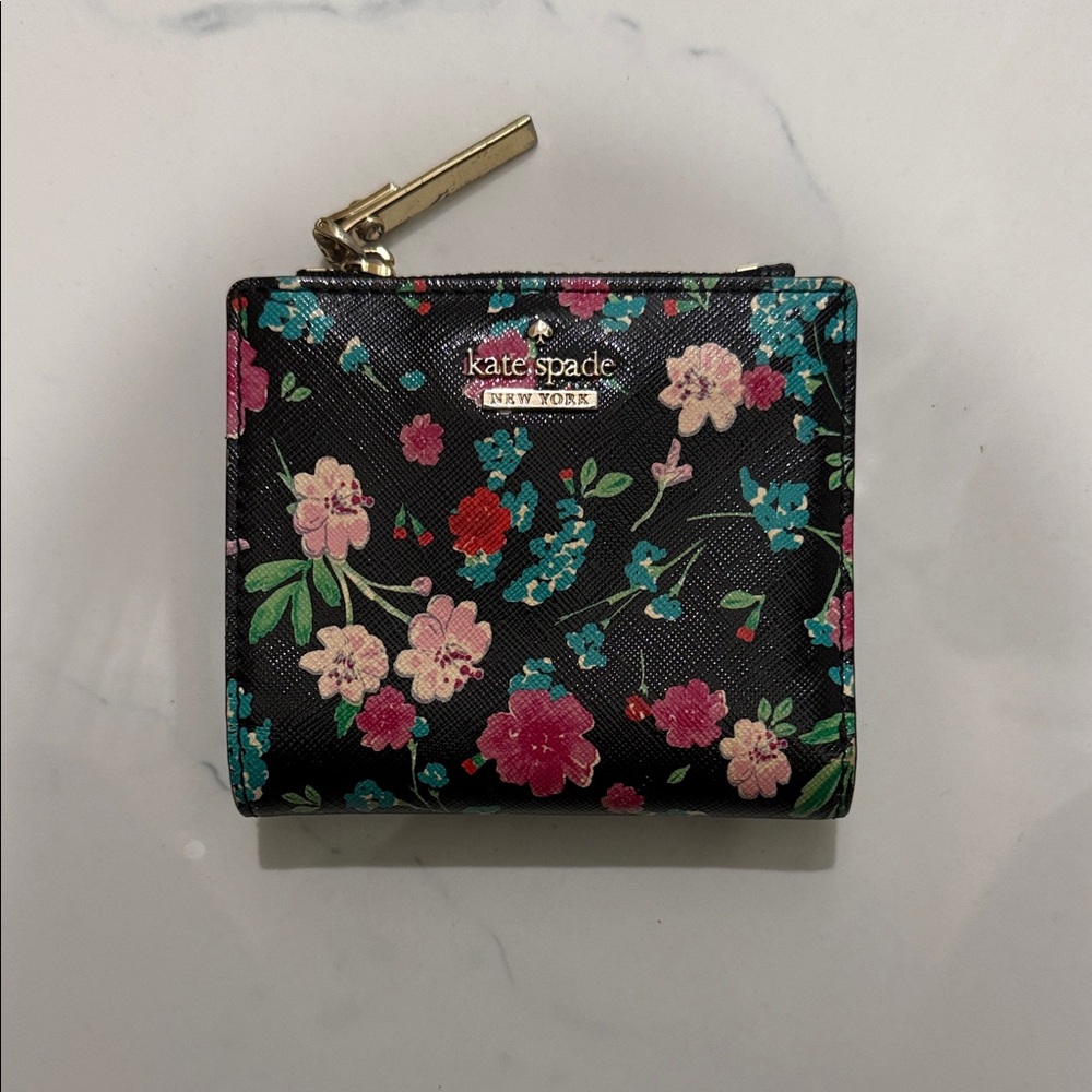 Kate Spade Black Wallet with Colorful Floral Design